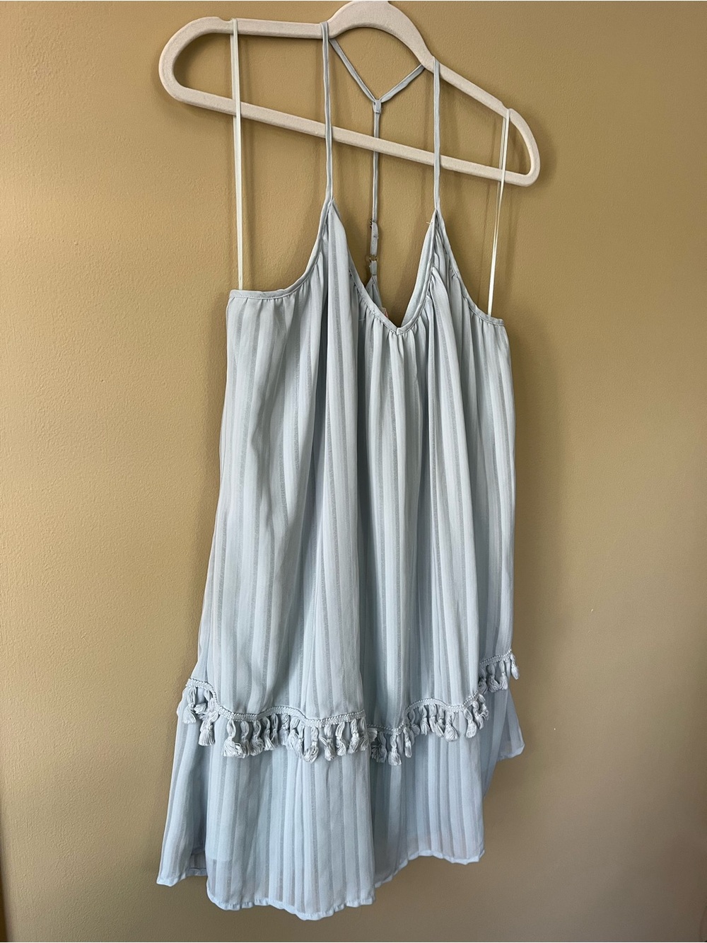 Gianni Bini Light Blue Pleated Mini Dress with Tassel Trim